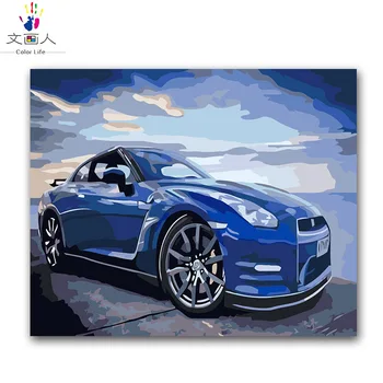 

Still life blue car picture painting by numbers with package canvas paint by the number for modular hoom decor for children