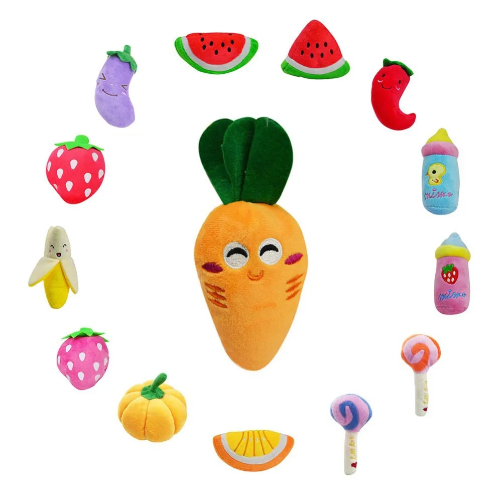 

2019 New Cute Pet Chew Squeaker Squeaky Plush Sound Fruits Vegetables Feeding Dog Toys Suitable For Pet Bite Play