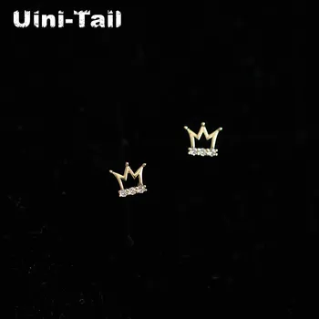 Uini-Tail 2019 new listing 925 sterling silver cute delicate gold small crown micro-set earrings fashion sweet and niche design