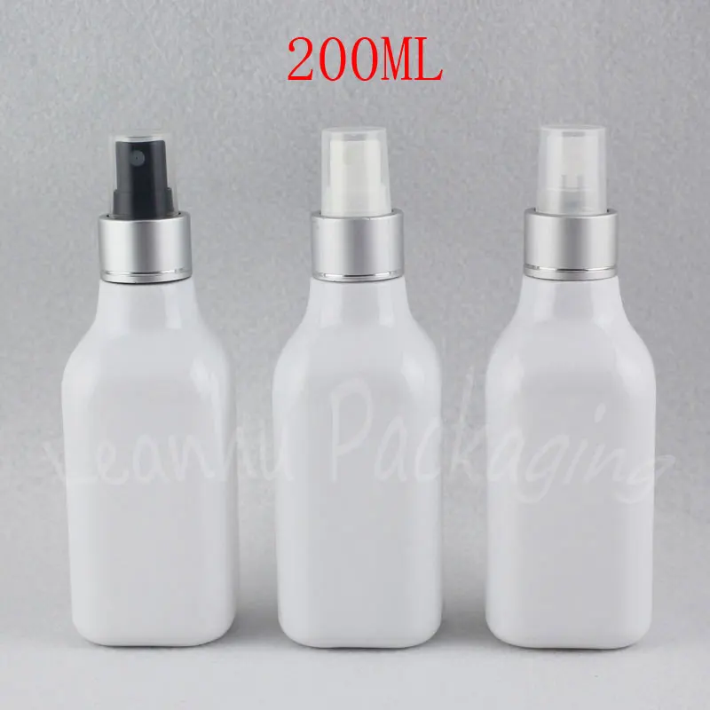 

200ML White Square Plastic Bottle With Silver Spray Pump , 200CC Makeup Sub-bottling , Toner / Water Packaging Bottle
