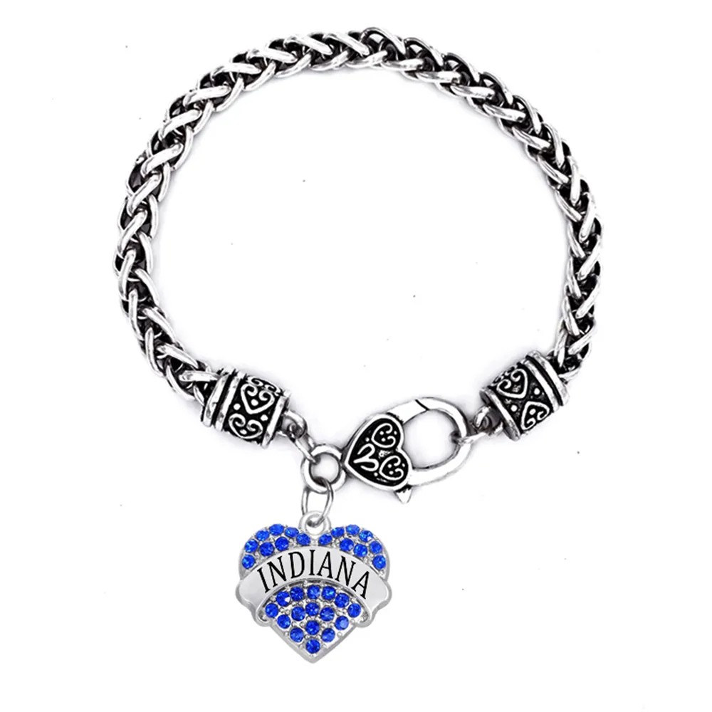 Personalized Engraved Words Name Indiana State Pave Charm Bracelet Femme | Украшения и аксессуары