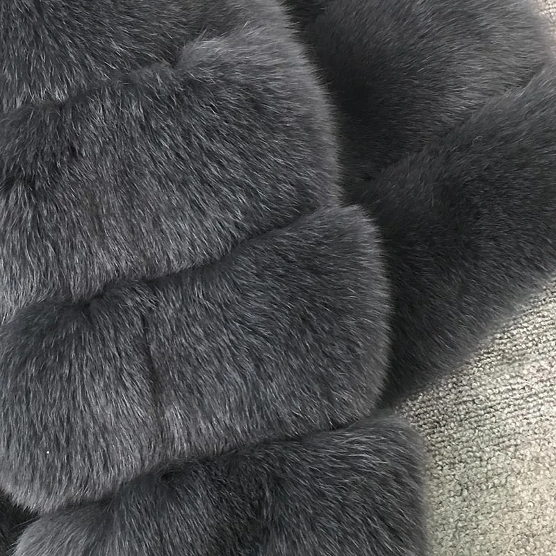 Роскошное толстое теплое пальто из лисьего меха для женщин X-long натуральный мех лисы пальто из натурального меха с капюшоном размера плюс Wnter - Цвет: dark grey