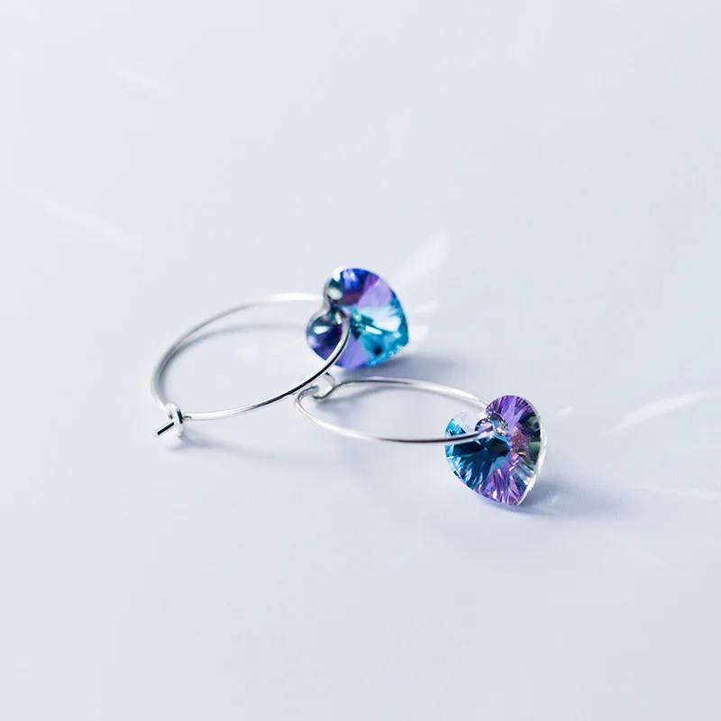 

925 Sterling Silver Crystal Love Heart Pendant Drop Dangle Earrings for Women Elegant Earring Female Fashion Jewelry Accessories