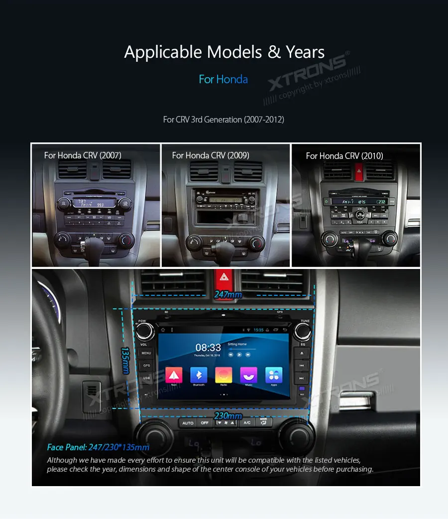 Perfect 8" Android 8.1 Oreo OS Car DVD Multimedia GPS Radio for Honda CR-V 2007-2012 (3rd Generation) with Split Screen Function Support 2