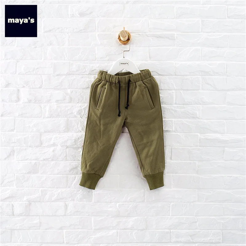Mayas/модные хлопковые красные осенние штаны для мальчиков мягкие теплые зимние армейские зеленые штаны для девочек Базовая Новая Винтажная домашняя одежда для малышей, 81263 - Цвет: 02 Army Green