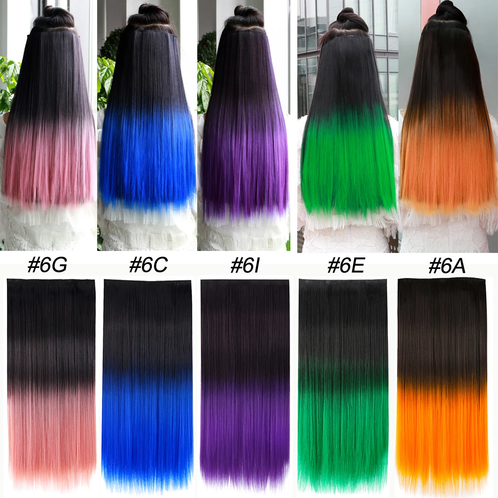 Extensão de Cabelo Peças para Meninas Resistente ao Calor Fibra de Fibra Sintético Grampos Ombre Raízes Escuras Crianças Mulheres 5 22 ”