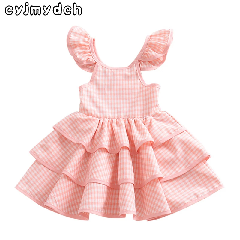 

Popular Summer Backless Baby Girls Dresses Ruffles Sleeve Layered Princess Dresses Ball Gown Dress for girl Party Wedding Dress