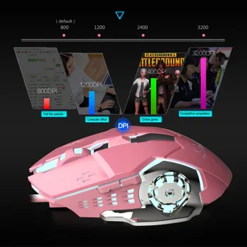 

Mechanical Gamer Mice 3200DPI for PUBG Wired Mouse for Laptop Optical Bright Wired Pink Girl Gaming for Desktop Compute Mouse
