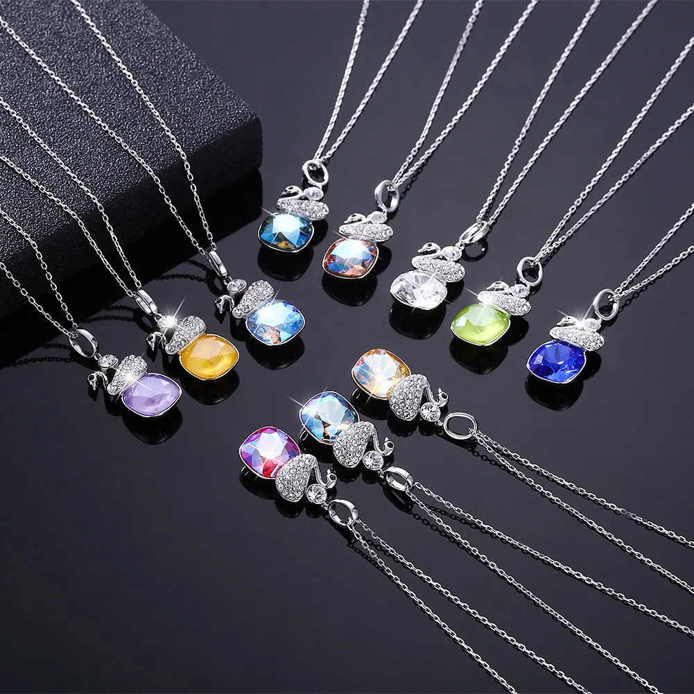

Austria Elements Crystal Swan Pendant Water Wave Chain Women's Necklace European American Fashion Sterling Silver 925 Jewelry