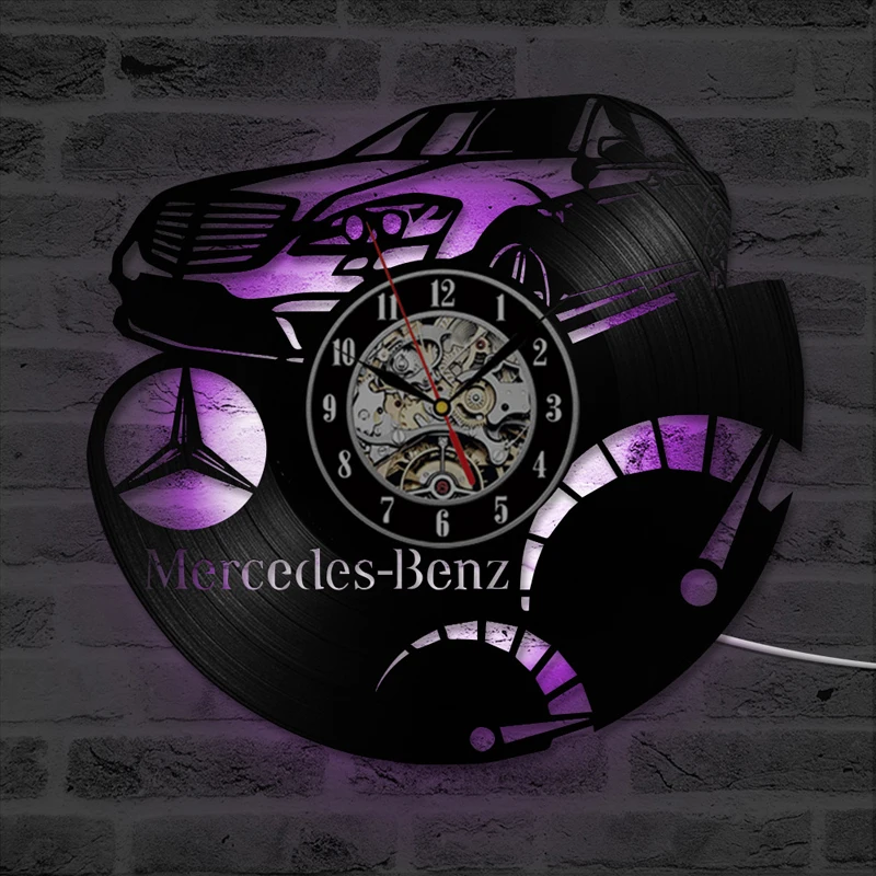 

Audi Benz Car Logo Vinyl Record Wall Clock 3D Decorative Hanging Vintage Clock LED Wall Watch Home Decor Gift for Car Lover