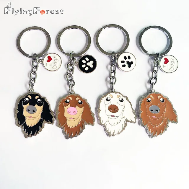 Dachshund Pet Dog Keychains For Women Men Dog Charm Pendant Silver