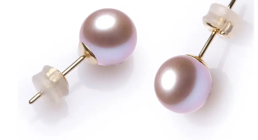 

gorgeous a pair 10-11mm AAA south sea round lavender pearl stud earrings14k