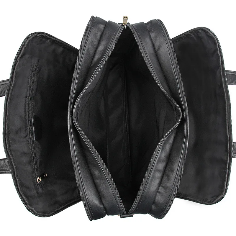 Мужской портфель из натуральной коровьей кожи 7146-729, большая вместительность, трехслойная деловая сумка, Черная мужская сумка на плечо для ноутбука