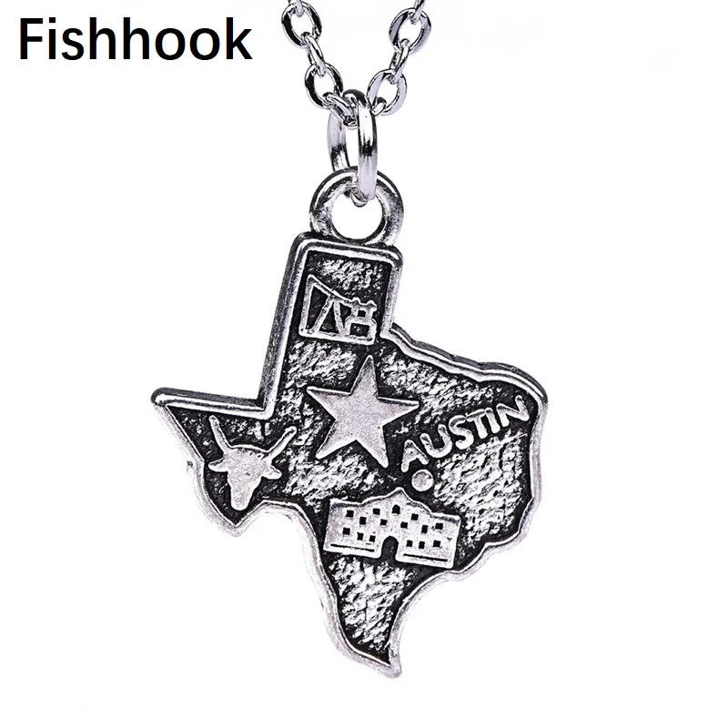 Ажурное Ожерелье С рыболовным крючком и подвеской в виде карты Остина США
