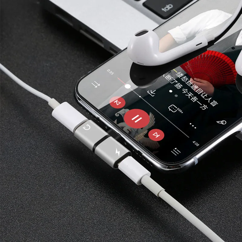 2 In 1 Audio Charger Adapter for iPhone X 7 8 Plus IOS 11 Earphone Headphone Adapter Audio Charging Mini Converter