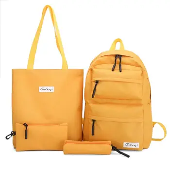 

4 Pcs Set Backpacks Women School Backpack for Teenage Girls Student Schoolbag Black Bagpack Composite Bag 2019 Back Pack