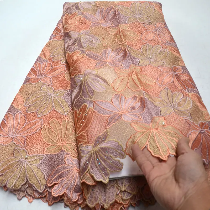 

African Lace Fabrics 2019 High Quality Guipure Lace Fabric Nigerian Cord Lace Fabric with beads stones For Wedding Dresses QG841