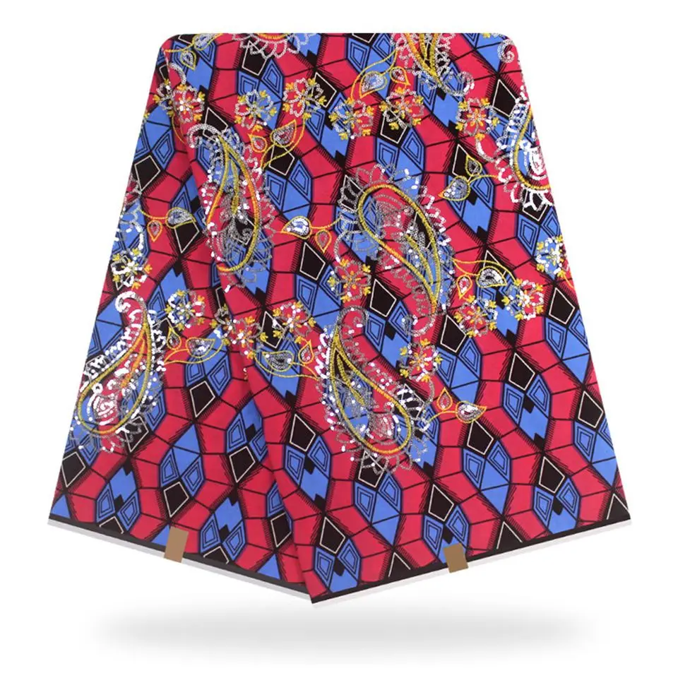 

Latest African Fabrics 100% Cotton Batiki Wax Prints Kitenge/Pagnes/Kikwembe Embroidered Sequins YXL-6