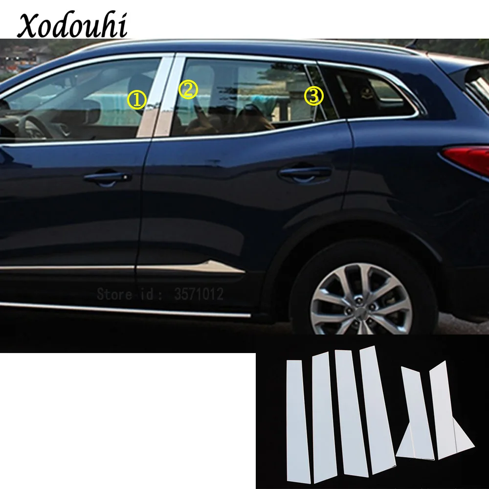 

For Renault Kadjar 2016 2017 2018 Car Body cover stick stainless steel glass window garnish pillar middle column trim hoods 6pcs