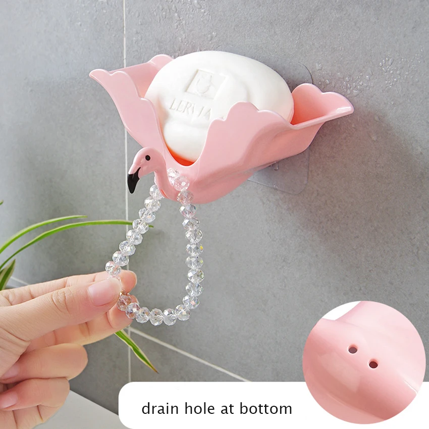 1PC Soap Dish Kitcken Flamingo Shape Free Punching Soap Rack Container