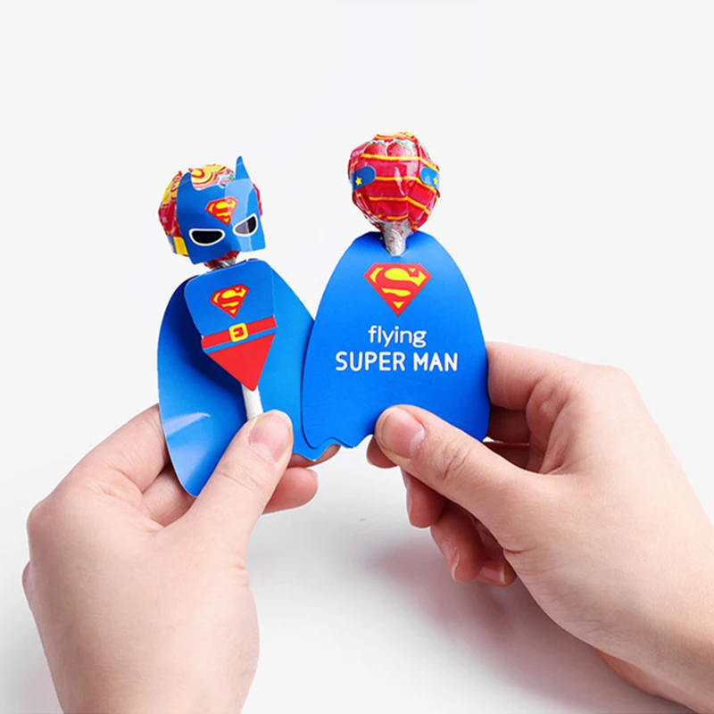54pcs Avengers Superman Lollipop Candy Decorating Cards For Kids Birthday Party Supplies Handmade Candy Packaging Cards