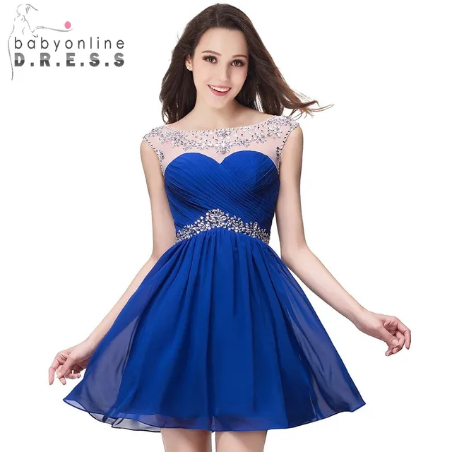 Cobalt Blue a Line Short Chiffon Dress