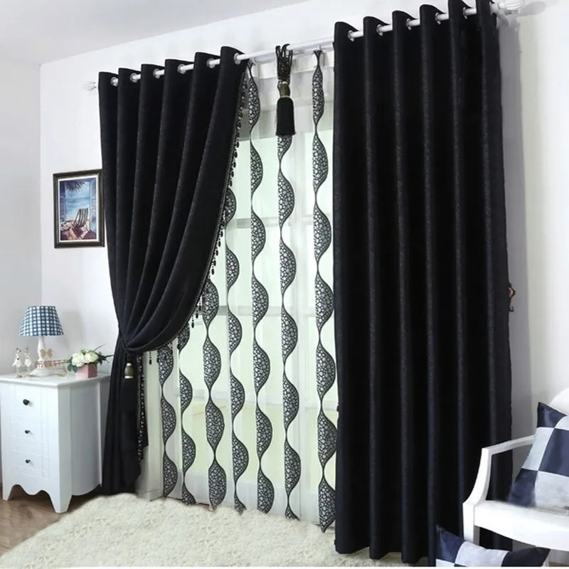 

Latest Black Embossing Curtains for Living Room Blackout Window Treatment Bedroom Decoration Kitchen Drapery