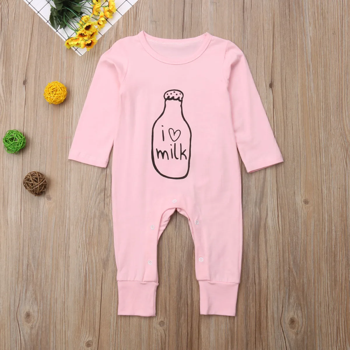 Милый молочный комбинезон для новорожденных мальчиков и девочек, хлопковый Детский костюм с длинными рукавами, одежда - Цвет: Розовый