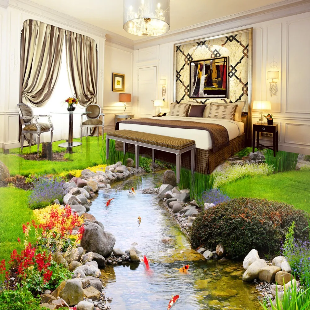 Kustom Foto 3D Wallpaper Desain Baru PVC 3d Air Sungai Naturl Lantai