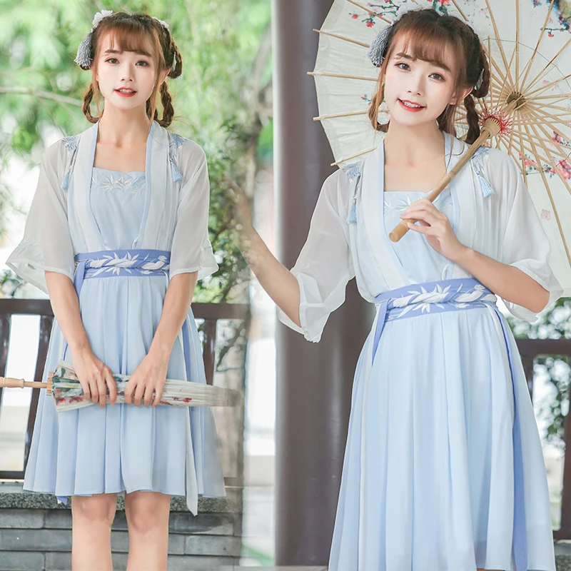 

Women Vintage Hanfu Clothing Girl Ancient Fairy Princess Stage Dress Traditional Oriental Embroidery Chinese Folk Dance Costume