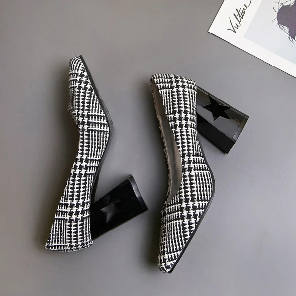 D Knight Women Pumps Fashion Plus Size 32-43 Elegant Round Toe Square High Heels New Ladies Woman Shoes Black White Flower I88 (18)