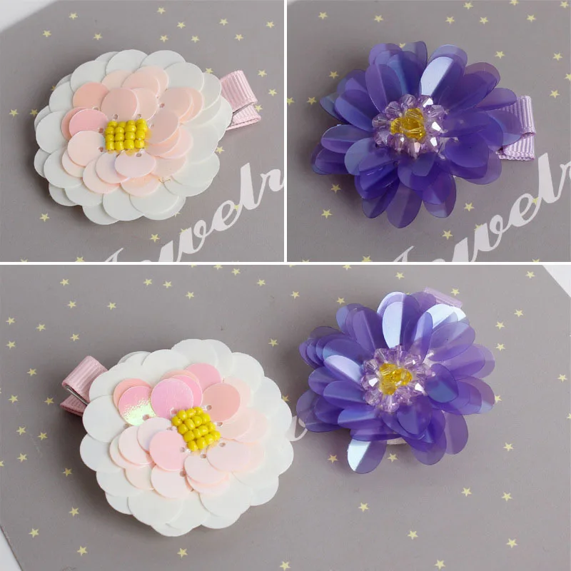 

Princess headdress with Shiny three-dimensional Flowers Girls hair clip Sparkly Purple White Crystal Royal horse tail Hairpin