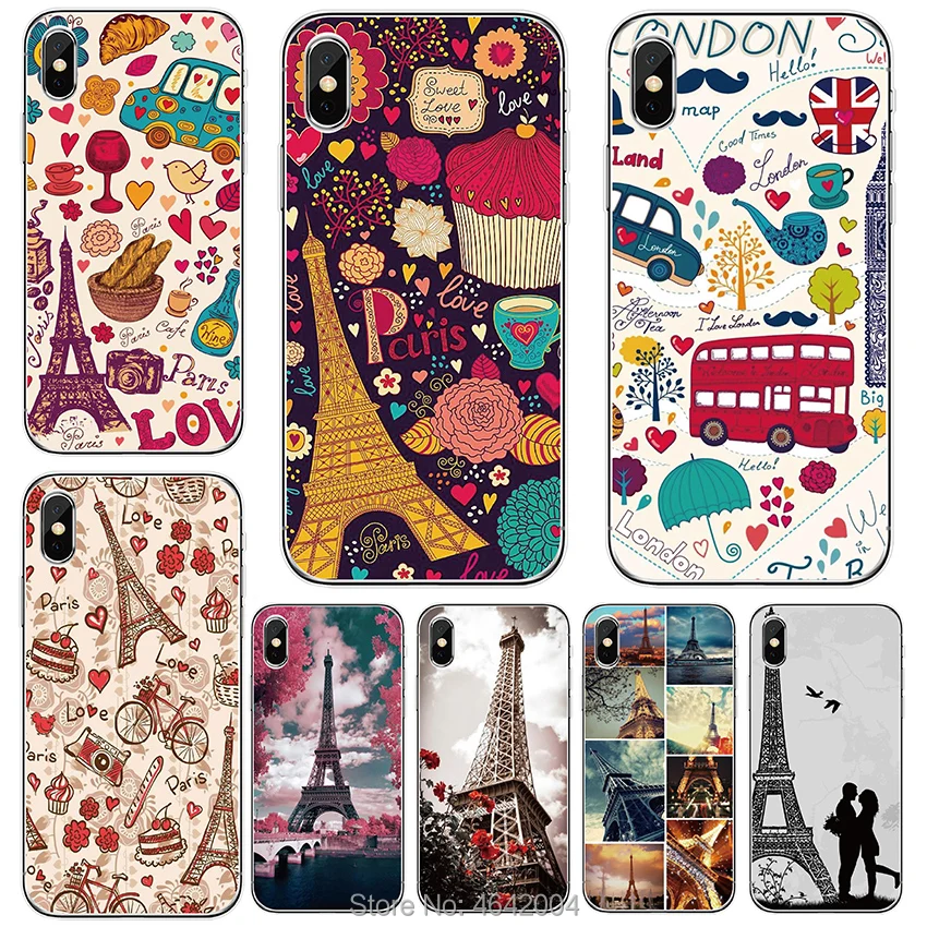 Love Paris узор черный ТПУ чехол для iPhone X XS Max XR 7 6 6 S 8 плюс 5 S 5S SE Чехлы Мягкие силиконовые крышки Conque