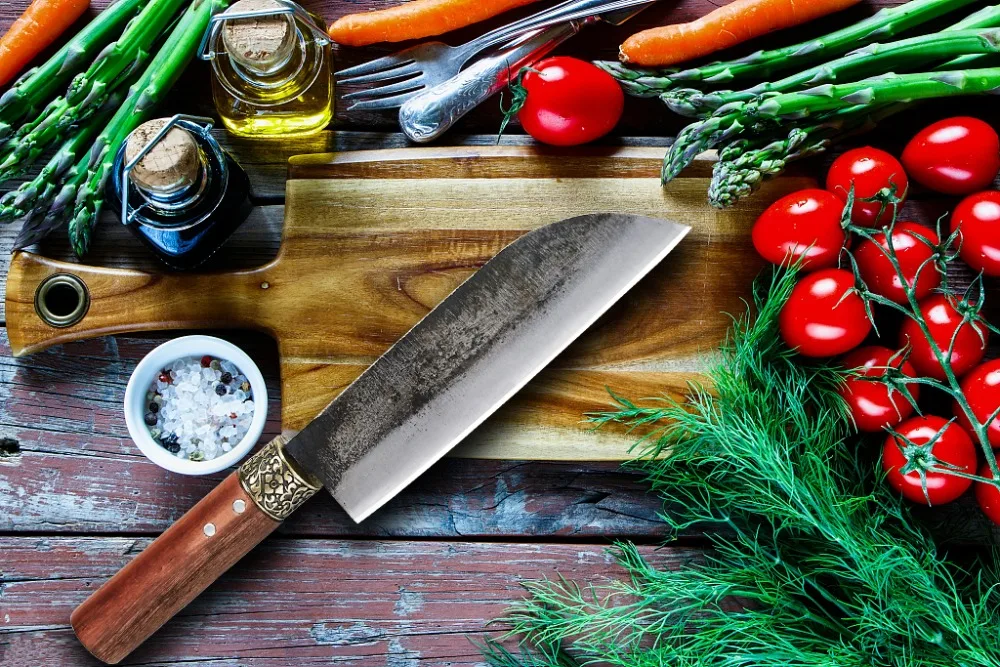 Сокровища ручной работы кованые кухонные нож шеф-повара в японском стиле клипса стали базальт резки мяса посуда леди ножи для нарезки