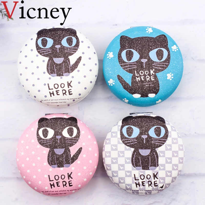 

Vicney 2019 New arrival Girls women cute cat Mirror Folding Make Up Mirror Double Side Cute Pocket Mirror Student Mini Mirror