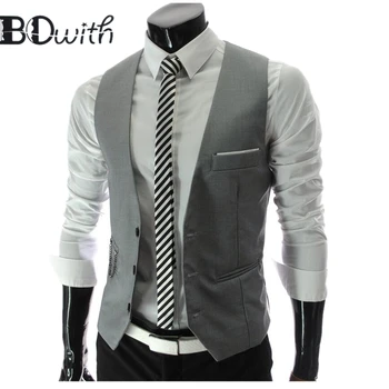 

Elegant Grey Men's Sleeveless Slim Fit Suit Vest Single Breasted Four Buttons Business Dating Wedding Dress Waistcoat