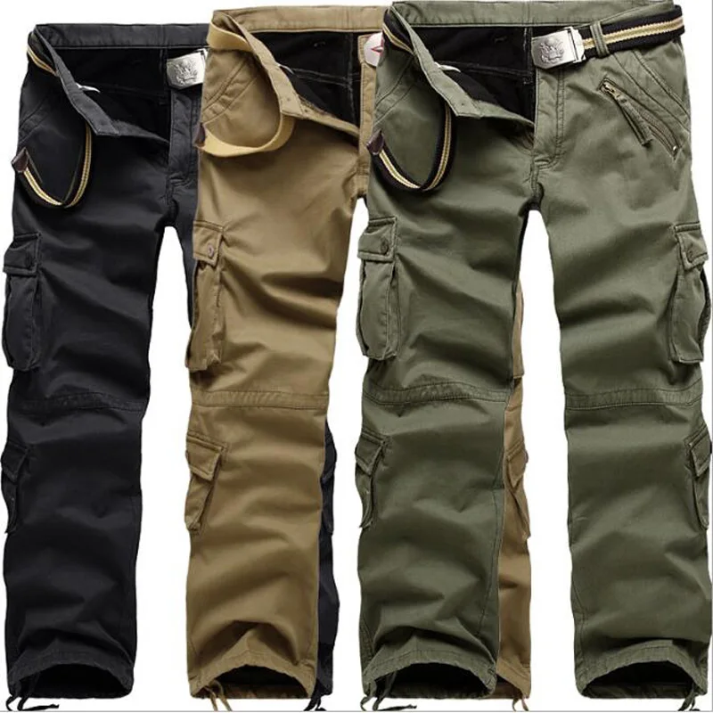 

Men's Warm Winter Cargo Pants Casual Mens Pant Multi Pocket Military Overall Men Outdoors Trousers Plus size