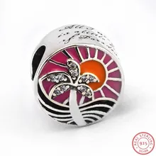 Серебро 925 пробы яркие розовые и оранжевые оттенки летний Тропический Закат Талисман из бусин ручной работы Fit PANDORA Подвески для изготовления ювелирных изделий FL570