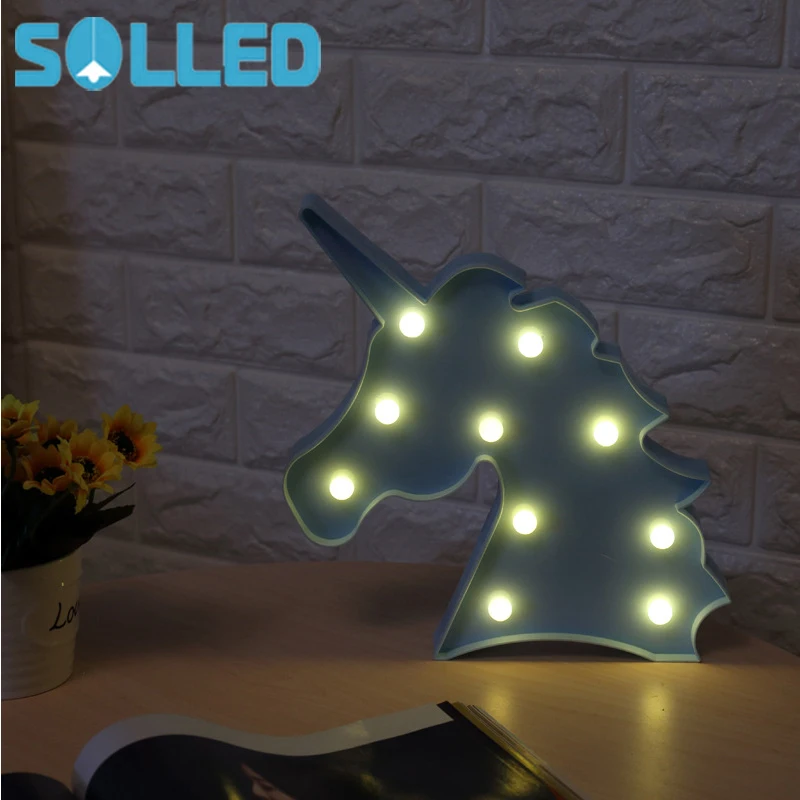 SOLLED ночной Светильник 3D Luminaria Единорог звезда Светодиодная лампа ночник шатер