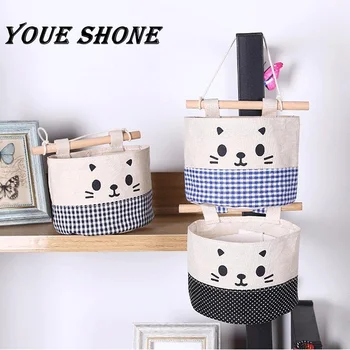 

Cotton Linen Storage bag Creative Wardrobe Hang Bag Wall Cosmetic Toys Organize Pockets stationery Home Decoration