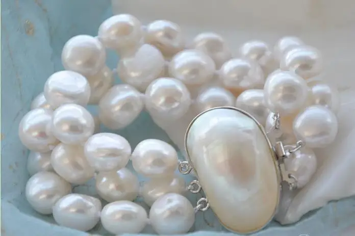 

Free shipping hot sale Women Bridal Wedding Jewelry >> 3ROW 8" 15mm BAROQUE WHITE FRESHWATER PEARL BRACELET MABE