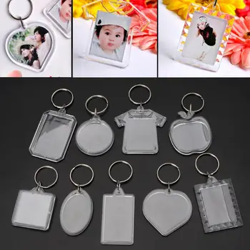 

Hot 10Pcs Picture Blank Keyrings Transparent Acrylic Key Chains Insert Your Photo Picture Frame Keyring DIY Split Ring Gift