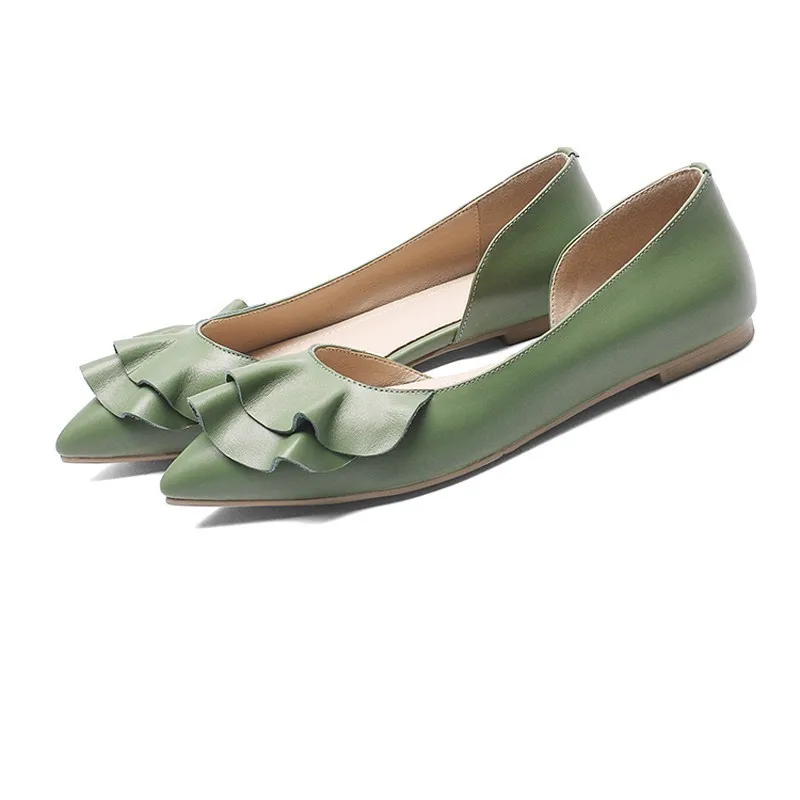 Женские летние туфли типа мокасин из телячьей кожи на плоской подошве; новые весенние женские туфли на плоской подошве; модные женские туфли с острым носком; цвет БЕЖЕВЫЙ, абрикосовый, зеленый; C063 - Цвет: Green