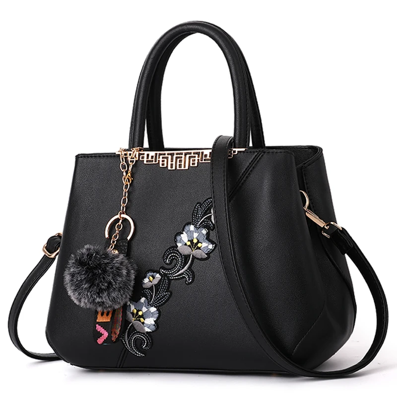 

Women Handbag Female PU Leather Bags Embroidery Handbags Flower design Ladies Portable Shoulder Bag Totes casual crossbody