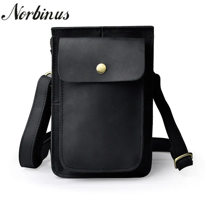 

Norbinus Men Waist Belt Bag Genuine Leather Fanny Packs Male Holster Hook Hip Bag Shoulder Crossbody Bags for Men Phone Pouch