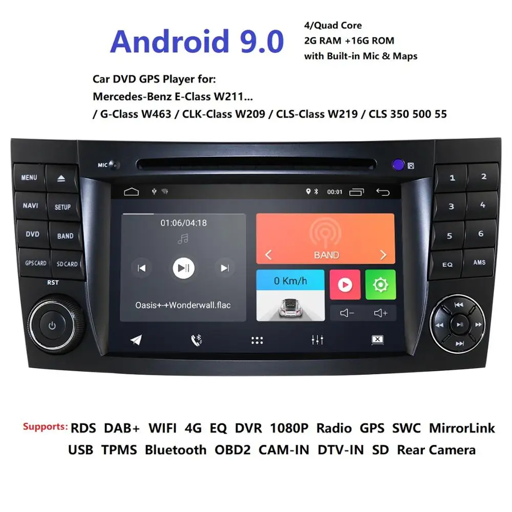 

Car Multimedia Player Two Din Android 9.0 DVD Automotivo For Mercedes/Benz/E-Class/W211/E200/E300 GPS Radio FMAM USB DVR RDS DTV