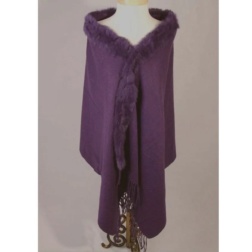 

Purple New Women's 100% Wool Cashmere Pashmina Rabbit Fur Shawl Scarf Winter Warm Cape Muffler Oversize 180 x 70cm 011612