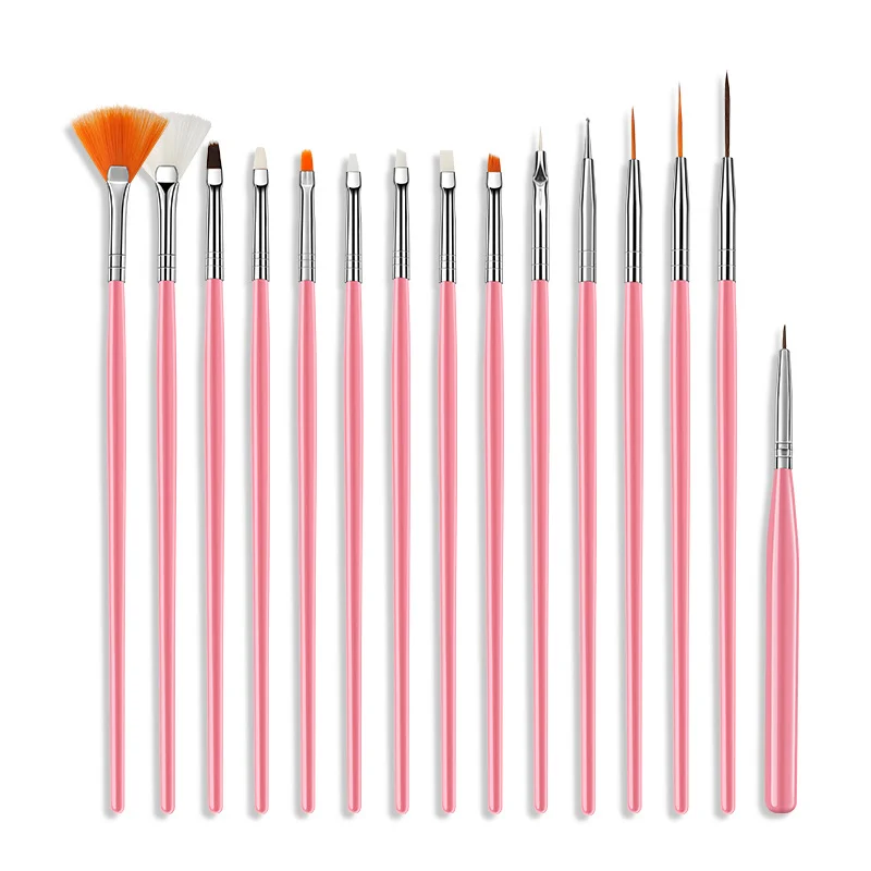 

15pcs Professional Nail Art Brush Set UV Gel Acrylic Design Gel Polish Flat Painting Drawing Pen Manicure Nail Decorations Tools