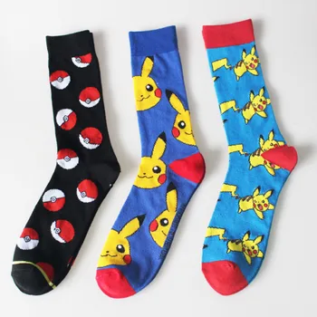 

New Fashion Personality Cartoon Elf Ball Pikachu Cotton Jacquard Men's Socks High Quality Harajuku Fun Novelty dress sokken