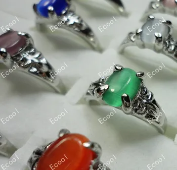 

30Pcs Fashion Multicolored Opals Silver Plated Rings For Women Whole Jewelry Bulk Packs Lots Free Shipping LR008